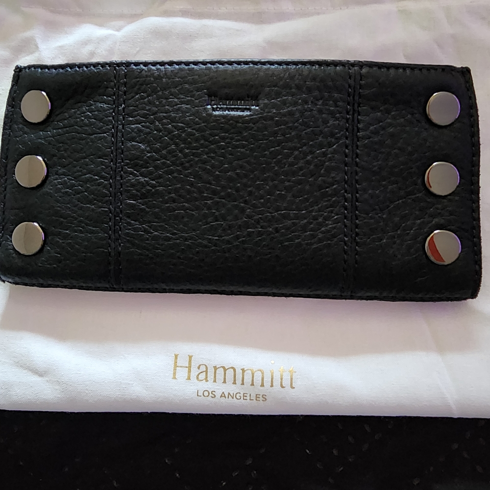 Hammitt Black Leather Wallet with Silver Accents